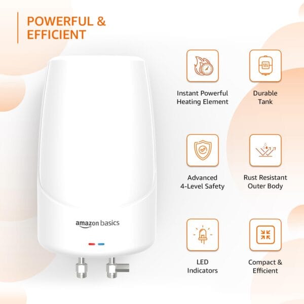 Amazon Basics Electric Instantaneous Water Heater I 3 litre I 3 KW I 1 Year Warranty I White I Vertical wall mounting - Image 5