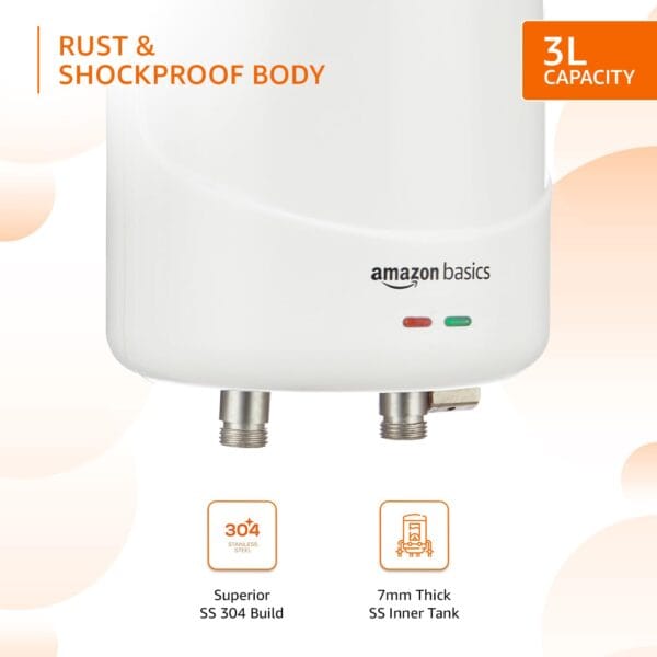 Amazon Basics Electric Instantaneous Water Heater I 3 litre I 3 KW I 1 Year Warranty I White I Vertical wall mounting - Image 6