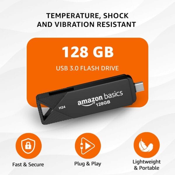 Amazon Basics 128GB Dual Flash Drive | 150+ Mbps Read/Write Speed | Type C and USB 3.0 | High-Speed Data Transfer (Metal) - Image 3