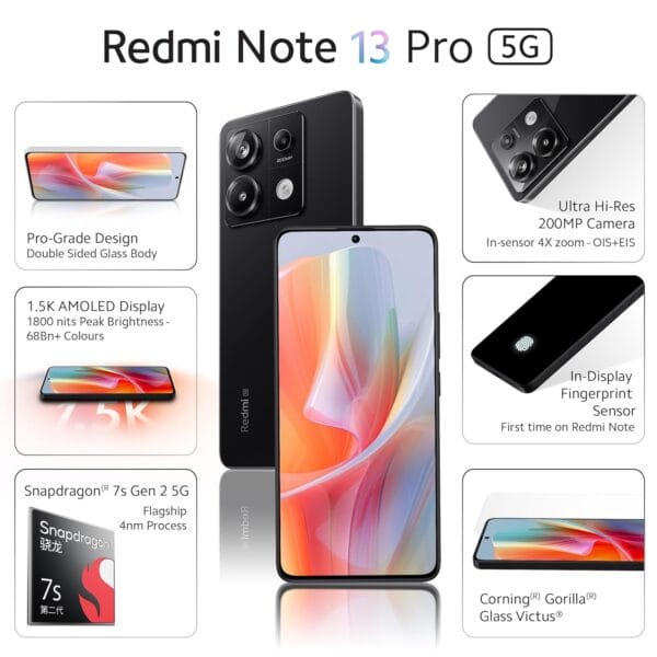 Redmi Note 13 Pro (Midnight Black, 8GB RAM, 128GB Storage) | 1.5K AMOLED | 200MP Hi-Res Camera | Flagship 4nm SD 7s Gen 2 | 67W TurboCharge - Image 3