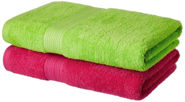 Amazon Brand - Solimo Cotton 2 Piece Bath Towel Set, 500 GSM (Spring Green and Paradise Pink) - Image 2