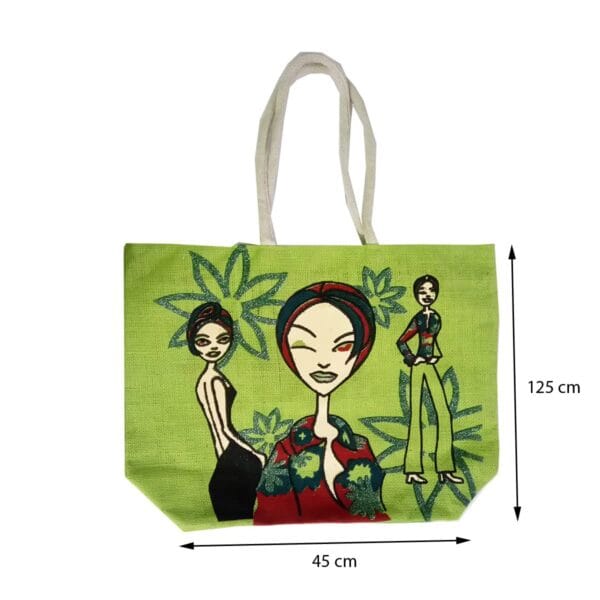 Salvus App SOLUTIONS Cute Girls Print Green Jute Handheld and Shopping Handbag - Elevate Her Style with a Playful Blend of Design, Perfect for Every Occasion. - Image 8