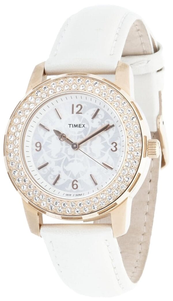 Timex Women Leather Fashion Analog White Dial Watch - T2N151, Band Color-White - Image 2