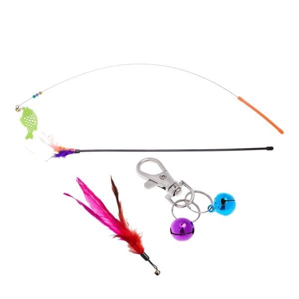 amazon basics Cat Toy Set | 13 Interactive Toys | Spring Mouse | Feather Stick | Fishing Rod | Rattling Bells | Playing Balls | Feather Balls | for Kittens & Cats (Multicolour) - Image 3
