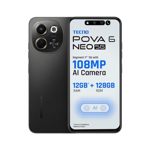 TECNO POVA 6 NEO 5G (Midnight Shadow, 6GB+128GB) | Advanced AI Features | 108MP Ultra Clear AI Camera | D6300 Powerful Processor | 5 Year Lag Free Fluency | 5000 mAh Battery | InBuilt Infrared and NFC - Image 2