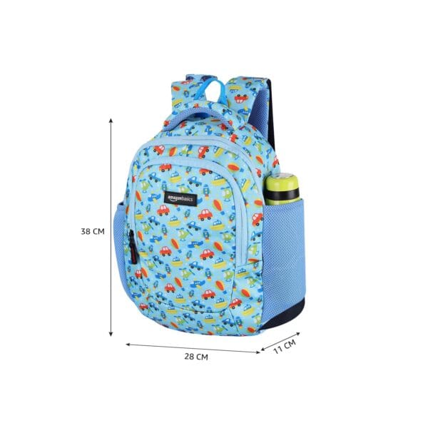 Amazon Basics Trendy and Spacious Transport Theme Kids 3 Compartment Backpack | Comfortable Padding | 15 Inches (Sky Blue) - Image 7