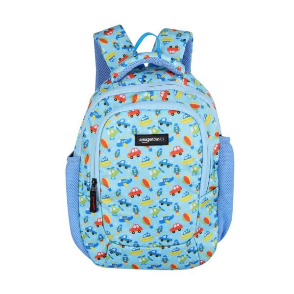 Amazon Basics Trendy and Spacious Transport Theme Kids 3 Compartment Backpack | Comfortable Padding | 15 Inches (Sky Blue) - Image 2