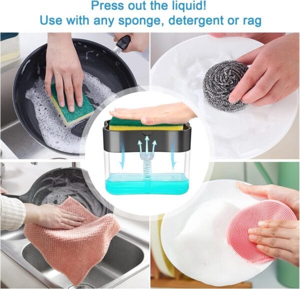 Antson 2 in 1 Soap Dispenser for Dishwasher Liquid, Liquid Dispenser Pump with Sponge Holder Kitchen Sink Dish Soap Dispenser for Kitchen - Image 7