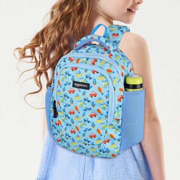 Amazon Basics Trendy and Spacious Transport Theme Kids 3 Compartment Backpack | Comfortable Padding | 15 Inches (Sky Blue) - Image 6