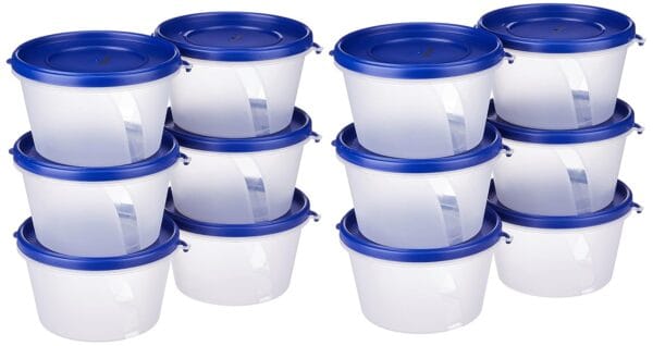 Amazon Brand - Solimo Nestable & Stackable Polypropylene Container Set, Round, 750 ml, Set of 12, Blue - Image 2